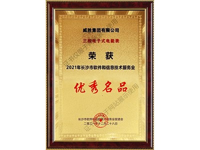 三相電子式電能表榮獲2021年長沙市軟件和信息技術服務業優秀名品